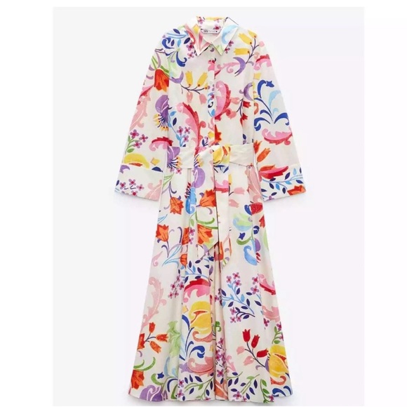 NWT Zara Floral Multicolor Maxi Dress Large - Picture 3 of 9